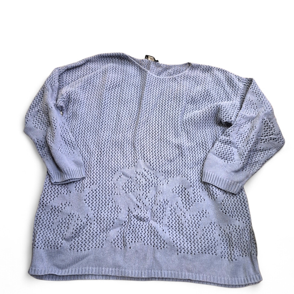 Vintage Women's Blue Sweater With Palm Trees By Pebble Court Size 24W/44